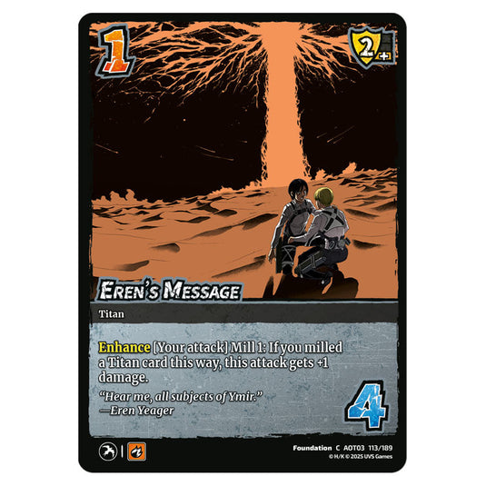 Eren's Message card from the Attack on Titan set Apocalypse 113/189 03