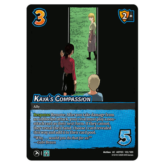 Kaya's Compassion card from the Attack on Titan set Apocalypse 122/189 03