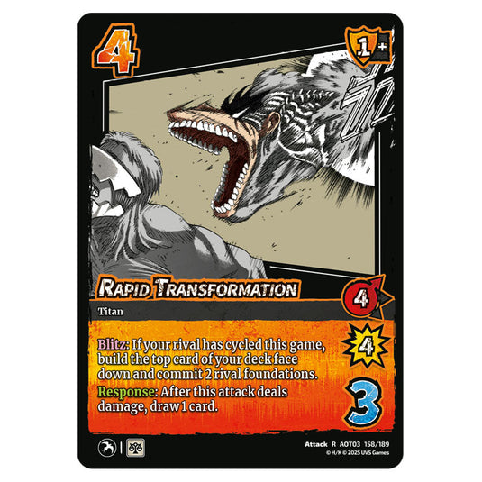 Rapid Transformation card from the Attack on Titan set Apocalypse 158/189 03