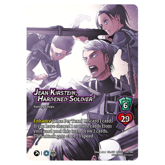 Jean Kirstein, Hardened Soldier (Alternate Art) card from the Attack on Titan set Apocalypse 198/189 03
