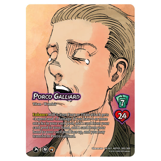 Porco Galliard // Jaw Titan, Crushing Biter (Alternate Art) card from the Attack on Titan set Apocalypse 202/189 03