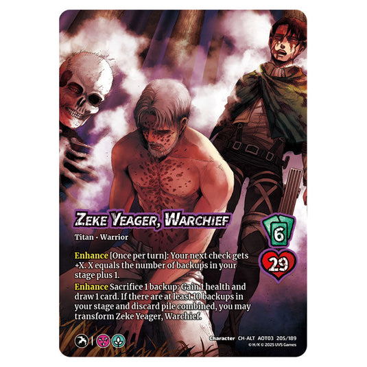Zeke Yeager, Warchief // Beast Titan, Finale (Alternate Art) card from the Attack on Titan set Apocalypse 205/189 03