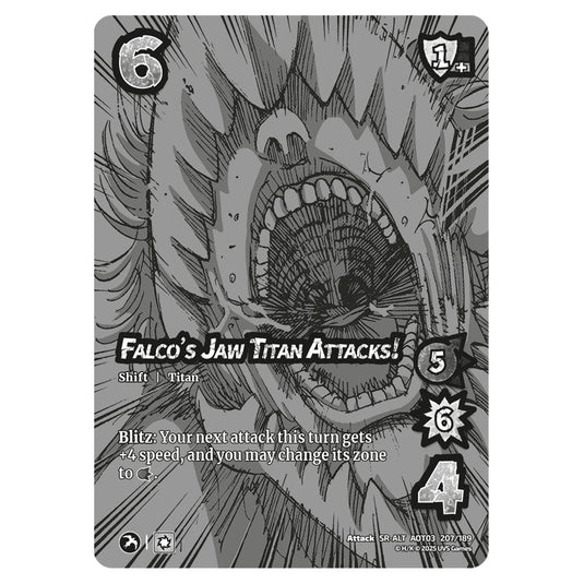 Falco's Jaw Titan Attacks! // Falco's Jaw Titan (Alternate Art) card from the Attack on Titan set Apocalypse 207/189 03