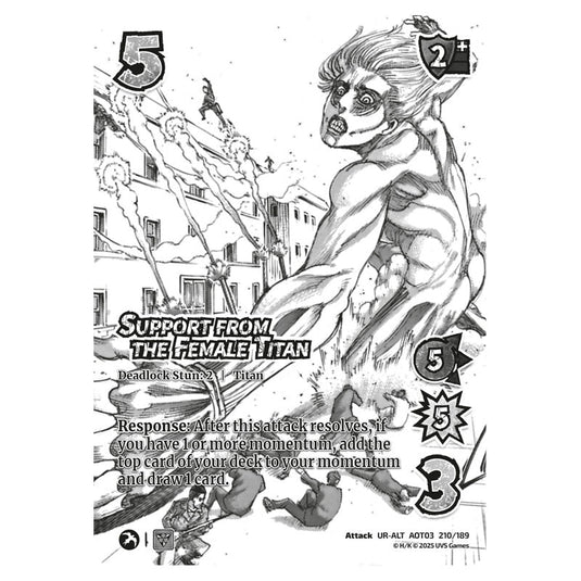 Support from the Female Titan (Alternate Art) card from the Attack on Titan set Apocalypse 210/189 03