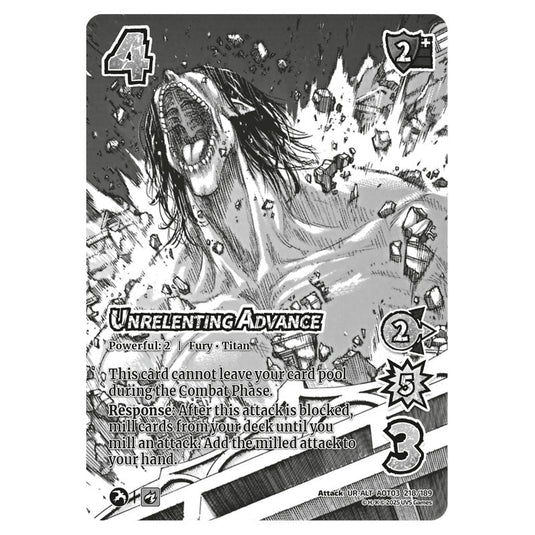 Unrelenting Advance (Alternate Art) card from the Attack on Titan set Apocalypse 218/189 03