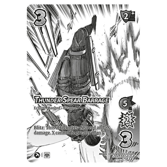 Thunder Spear Barrage (Alternate Art) card from the Attack on Titan set Apocalypse 225/189 03