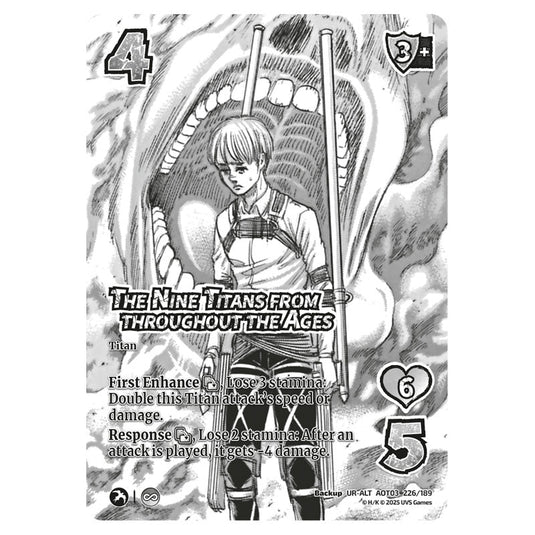 The Nine Titans from throughout the Ages (Alternate Art) card from the Attack on Titan set Apocalypse 226/189 03