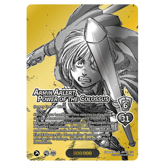 Armin Arlert, Power of the Colossus (Chrome Rare) card from the Attack on Titan set Apocalypse 1/6 03