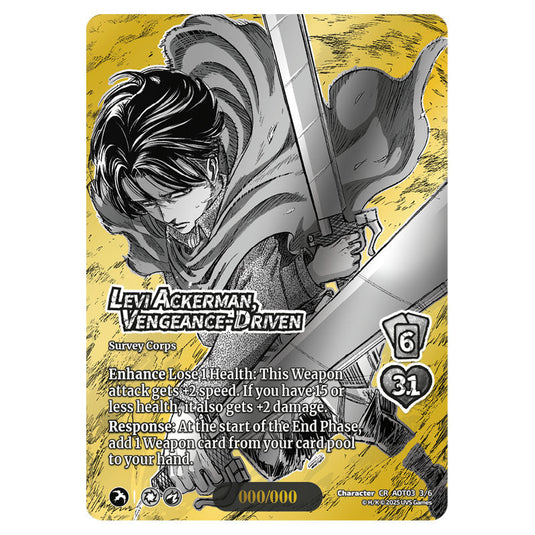 Levi Ackerman, Vengeance-Driven (Chrome Rare) card from the Attack on Titan set Apocalypse 3/6 03