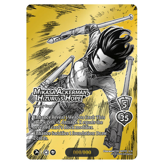 Mikasa Ackerman, Hizuru's Hope (Chrome Rare) card from the Attack on Titan set Apocalypse 4/6 03