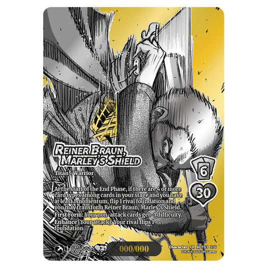 Reiner Braun, Marley's Shield (Chrome Rare) card from the Attack on Titan set Apocalypse 5/6 03