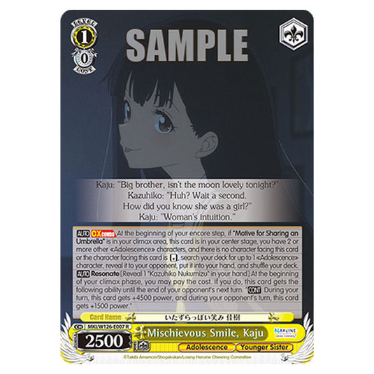 Mischievous Smile, Kaju MKI/W126-E007 card from the Weiss Schwarz set Makeine: Too Many Losing Heroines!