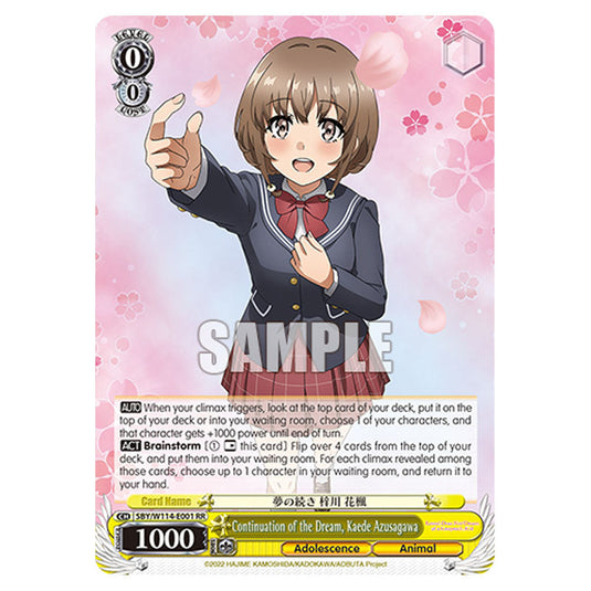 Character SBY/W114-E001 card from the Weiss Schwarz set Rascal Does Not Dream of a Sister Venturing Out & Knapsack Kid