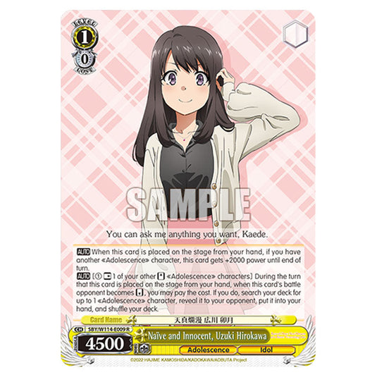 Character SBY/W114-E009 card from the Weiss Schwarz set Rascal Does Not Dream of a Sister Venturing Out & Knapsack Kid