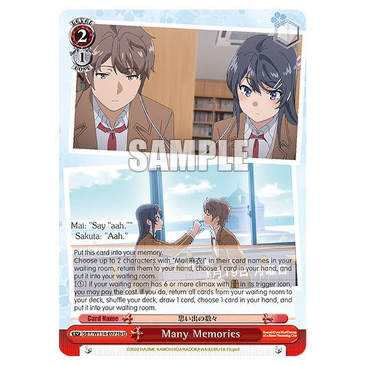 Event SBY/W114-E073b card from the Weiss Schwarz set Rascal Does Not Dream of a Sister Venturing Out & Knapsack Kid