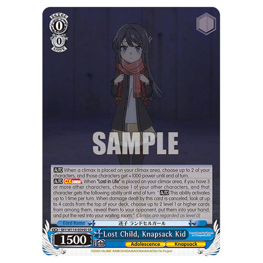 Character SBY/W114-E094S card from the Weiss Schwarz set Rascal Does Not Dream of a Sister Venturing Out & Knapsack Kid