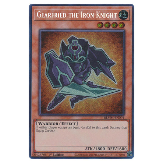 Gearfried the Iron Knight BLMM-EN004 card from the Yu-Gi-Oh! set Battles of Legend: Monster Mayhem