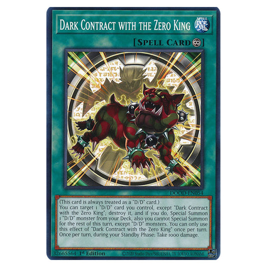 "Dark Contract with the Zero King" DOOD-EN054 card from the Yu-Gi-Oh! set Doom of Dimensions