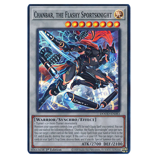 "Chanbar, the Flashy Sportsknight" DOOD-EN083 card from the Yu-Gi-Oh! set Doom of Dimensions