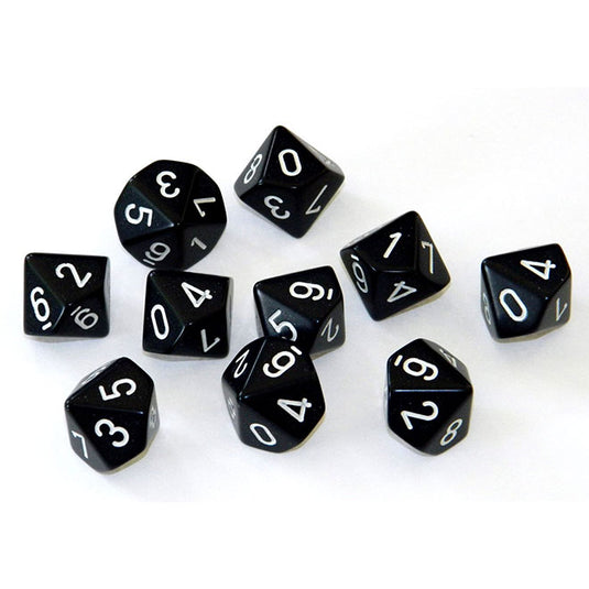 Chessex - Opaque Polyhedral D10 10-Dice Blocks - Black/white