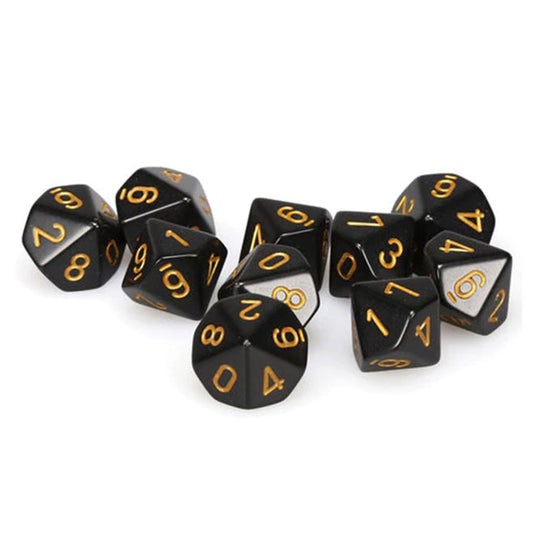 Chessex - Opaque Polyhedral D10 10-Dice Blocks - Black/gold