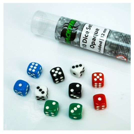 Blackfire Dice - 12mm opaque D6 in Tube (10 Dice)