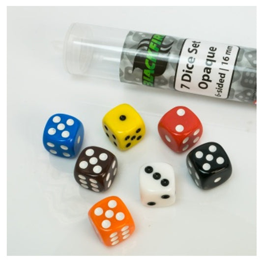 Blackfire Dice - 16mm opaque D6 in Tube (7 Dice)