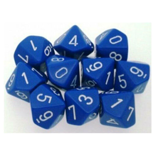 Chessex - Opaque Polyhedral D10 10-Dice Blocks - Blue/white