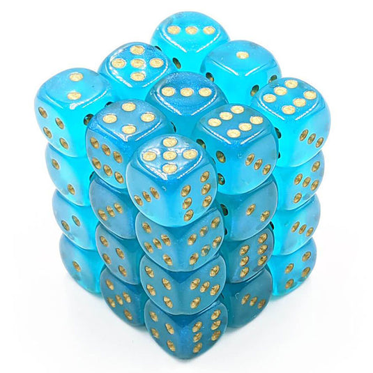 Chessex - Borealis 12mm d6 - Teal/gold - Luminary Dice Block (36 dice)