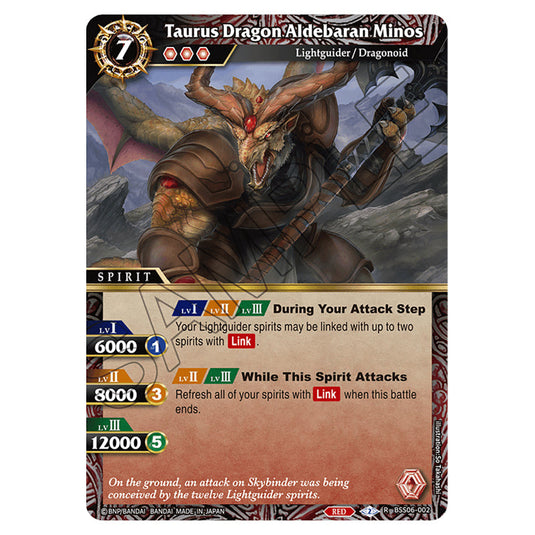Taurus Dragon Aldebaran Minos BSS06-002 card from the Battle Spirits Saga set Inverted World Chronicle - Generational Link