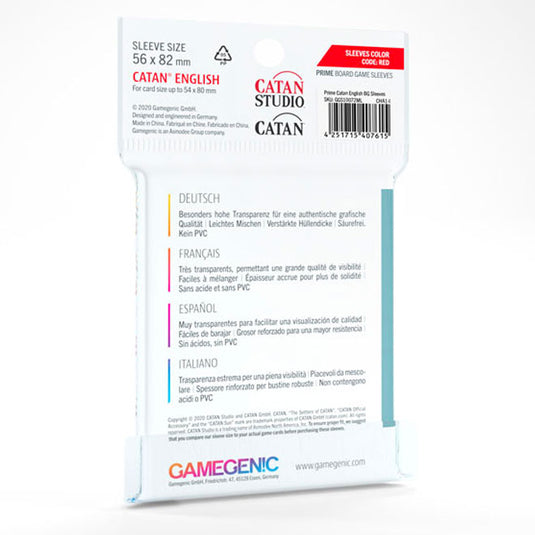 Gamegenic - PRIME Catan-Sized Sleeves 56 x 82 mm - Clear (60 Sleeves)
