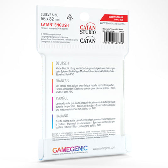 Gamegenic - MATTE Catan-Sized Sleeves 56 x 82 mm - Clear (60 Sleeves)