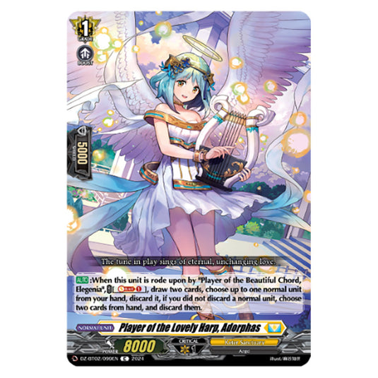 Player of the Lovely Harp, Adorphas DZ-BT02/099EN card from the Cardfight!! Vanguard set Illusionless Strife