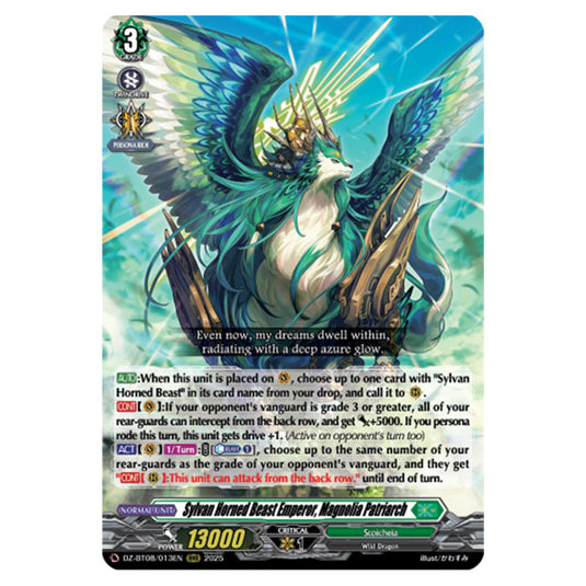 Sylvan Horned Beast Emperor, Magnolia Patriach DZ-BT08/013EN card from the Cardfight!! Vanguard set Knights 0f Rebirth
