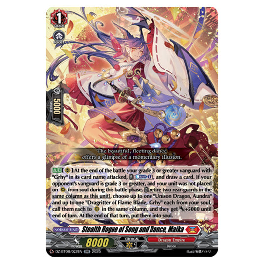 Stealth Rogue of Song and Dance, Maika DZ-BT08/022EN card from the Cardfight!! Vanguard set Knights 0f Rebirth
