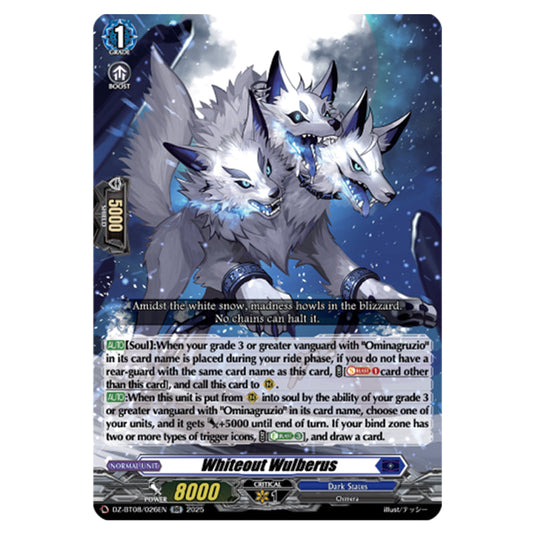 Whiteout Wolfberus DZ-BT08/026EN card from the Cardfight!! Vanguard set Knights 0f Rebirth