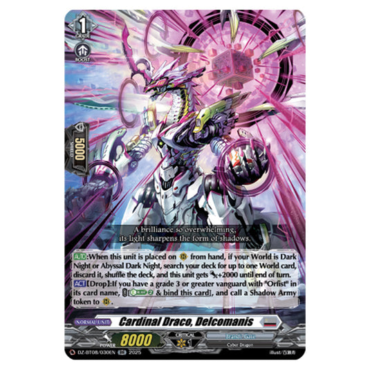 Cardinal Draco, Decalcomanis DZ-BT08/030EN card from the Cardfight!! Vanguard set Knights 0f Rebirth