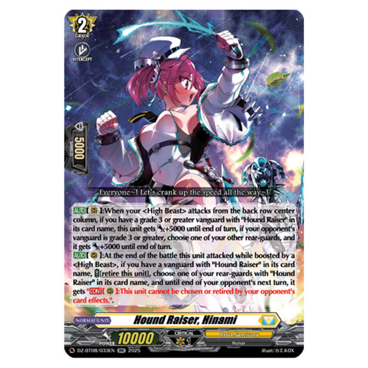 Hound Raiser, Hinami DZ-BT08/033EN card from the Cardfight!! Vanguard set Knights 0f Rebirth