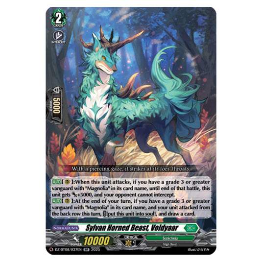 Sylvan Horned Beast, Voldyaar DZ-BT08/037EN card from the Cardfight!! Vanguard set Knights 0f Rebirth