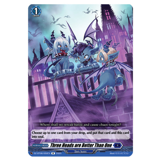 Three Heads are Better Than One DZ-BT08/050EN card from the Cardfight!! Vanguard set Knights 0f Rebirth