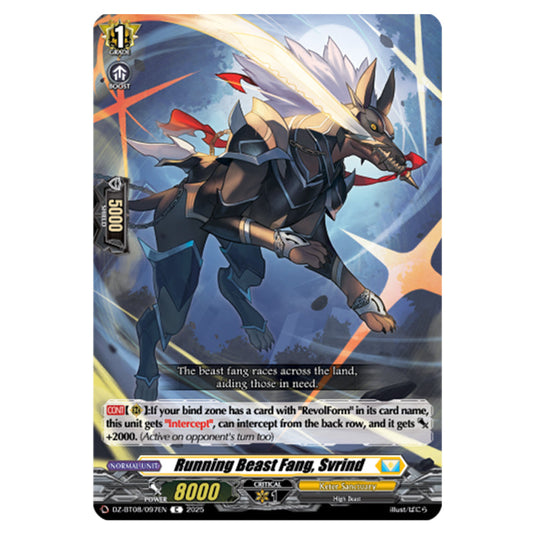 Running Beast Fang, Svrind DZ-BT08/097EN card from the Cardfight!! Vanguard set Knights 0f Rebirth