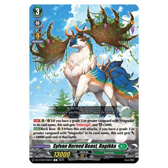 Sylvan Horned Beast, Radishka DZ-BT08/099EN card from the Cardfight!! Vanguard set Knights 0f Rebirth