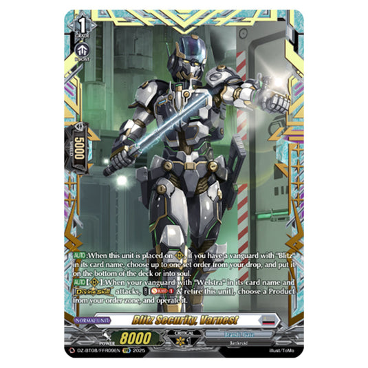 Blitz Security, Varnest DZ-BT08/FFR09EN card from the Cardfight!! Vanguard set Knights 0f Rebirth