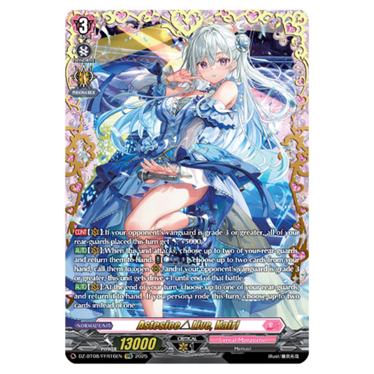 Astesice△Live, Kairi DZ-BT08/FFR16EN card from the Cardfight!! Vanguard set Knights 0f Rebirth