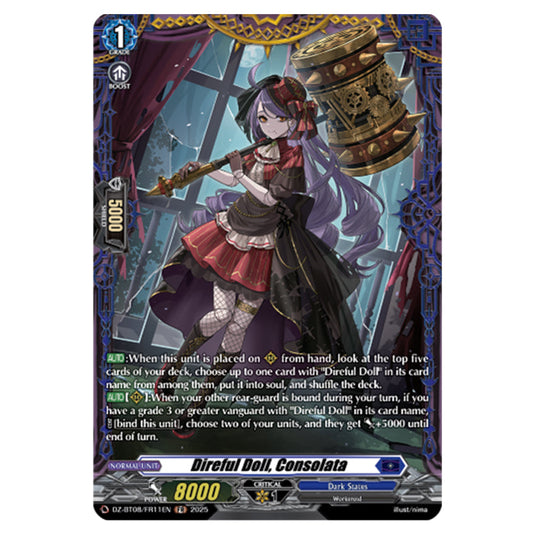 Direful Doll, Consolata DZ-BT08/FR11EN card from the Cardfight!! Vanguard set Knights 0f Rebirth
