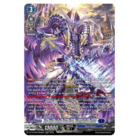 One Who Walks From Zero, Blangdmire Nexus DZ-BT08/SR08EN card from the Cardfight!! Vanguard set Knights 0f Rebirth