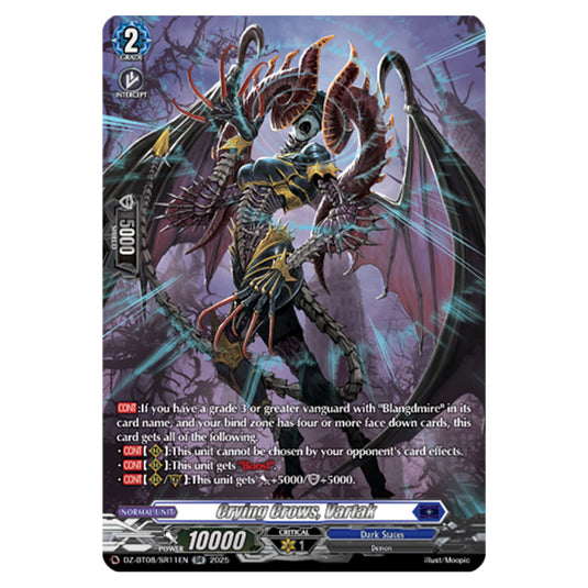 Crying Crows, Vartak DZ-BT08/SR11EN card from the Cardfight!! Vanguard set Knights 0f Rebirth