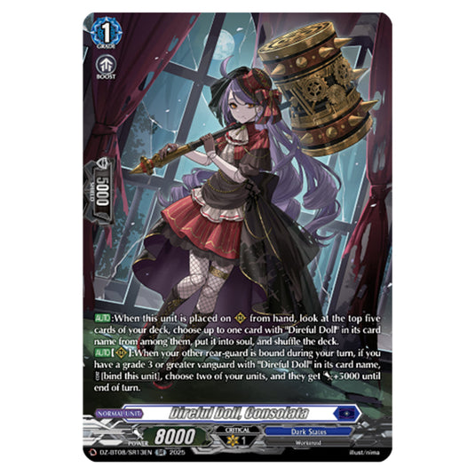 Direful Doll, Consolata DZ-BT08/SR13EN card from the Cardfight!! Vanguard set Knights 0f Rebirth