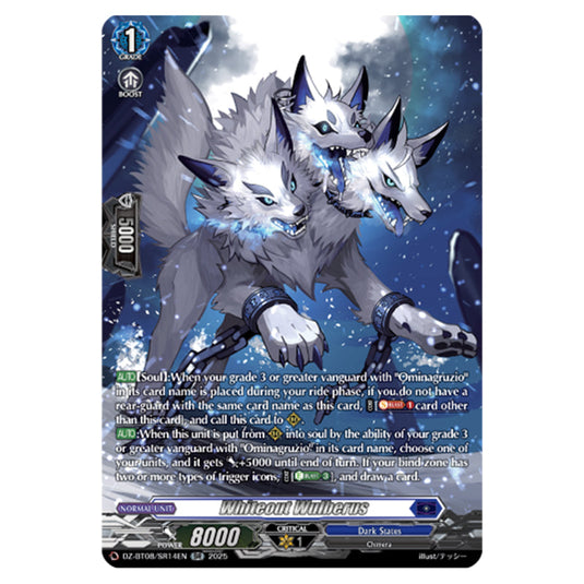 Whiteout Wolfberus DZ-BT08/SR14EN card from the Cardfight!! Vanguard set Knights 0f Rebirth