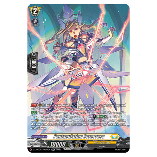 Pentaculation Sorceress DZ-BT08/SR28EN card from the Cardfight!! Vanguard set Knights 0f Rebirth